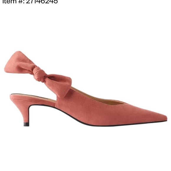 Zara Heeled Suede Slingback Shoes With Bow - Picture 3 of 16